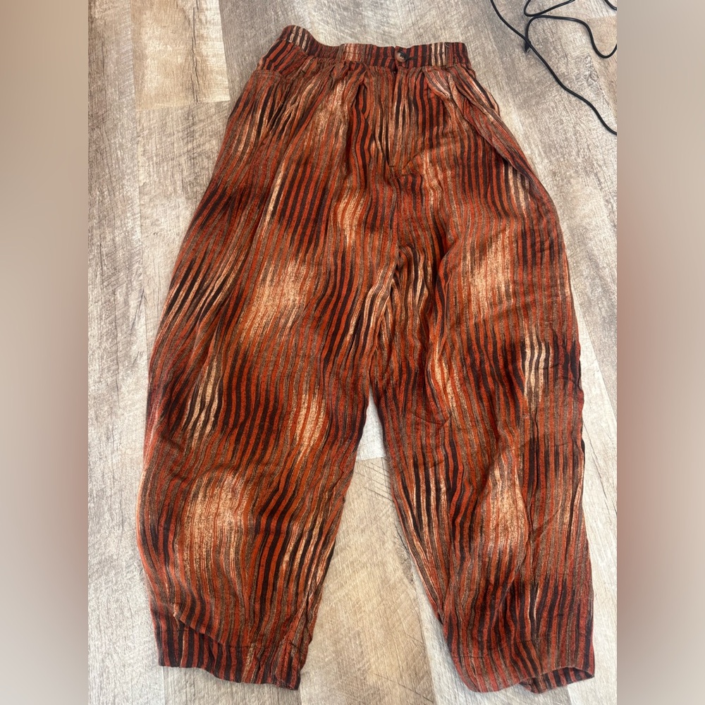 Urban Outfitters vibrant striped high rise pants, tapered ankle stretch waist